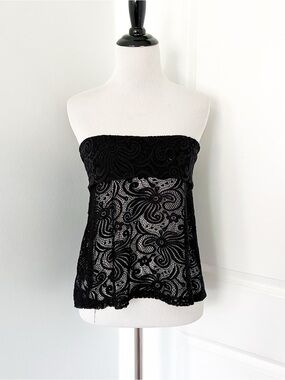 Beach Candy Sheer Black Lace Strapless Tube Top - Large